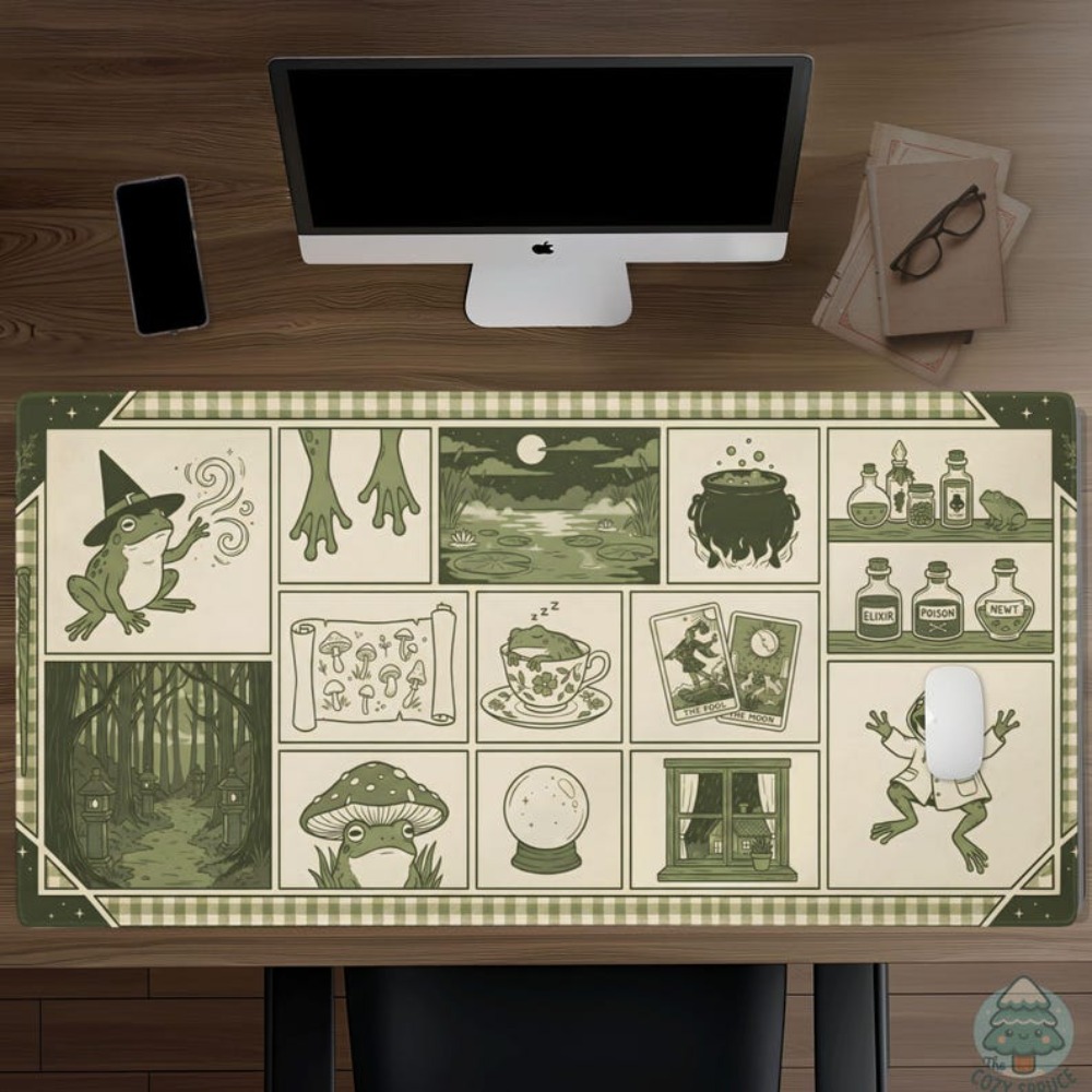 Desk Setup Aesthetic - Witchy Frog Apothecary Bureaumat, Saliegroene Esthetische