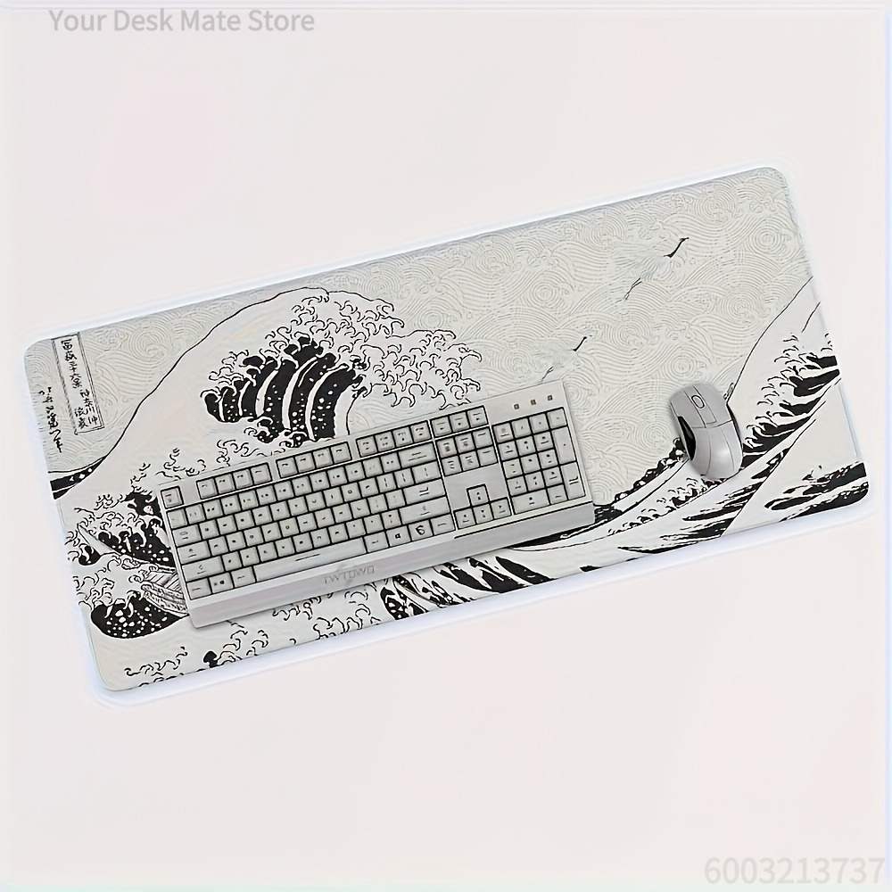 Desk Setup Aesthetic - Zwart-witte Wave Art XXL bureaumat |