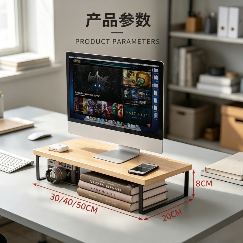 Monitor Riser Wood - Verhoogde monitorstandaard voor desktop, computeropbergorganizer voor