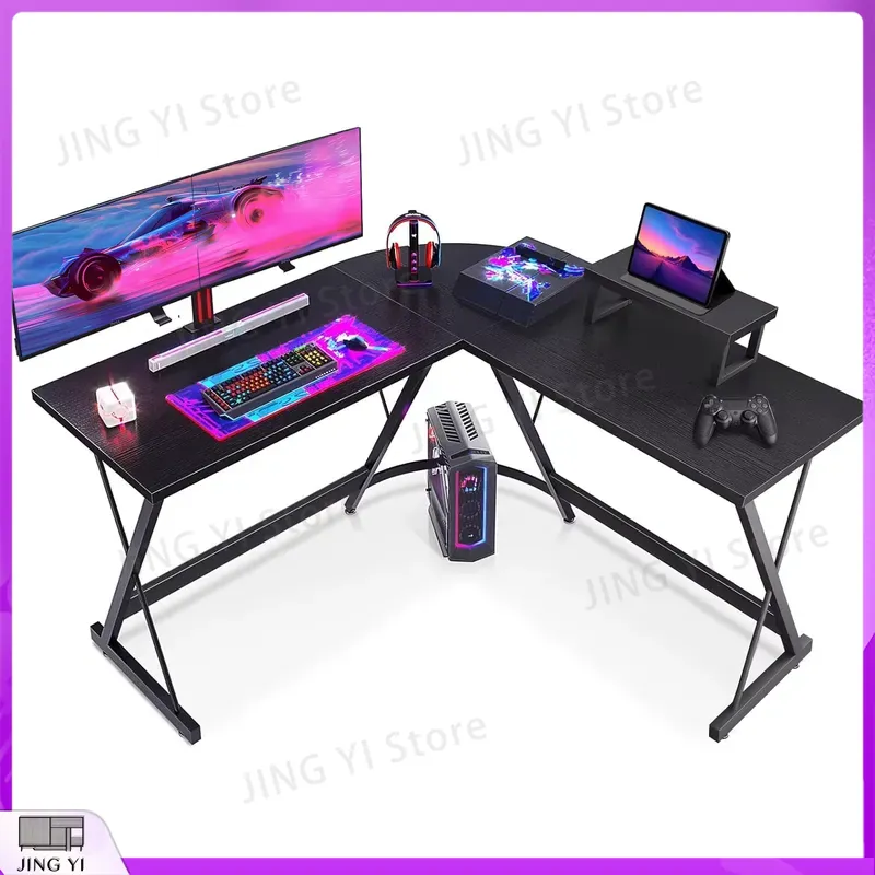 Desk Setup No Computer - L-vormig gamingbureau met monitorstandaard 127x127x75 cm