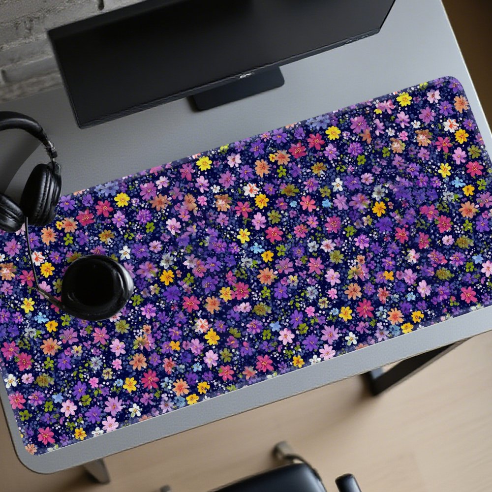 Desk Setup Aesthetic - Bureaumat met bloemenpatroon, grote donkere esthetische