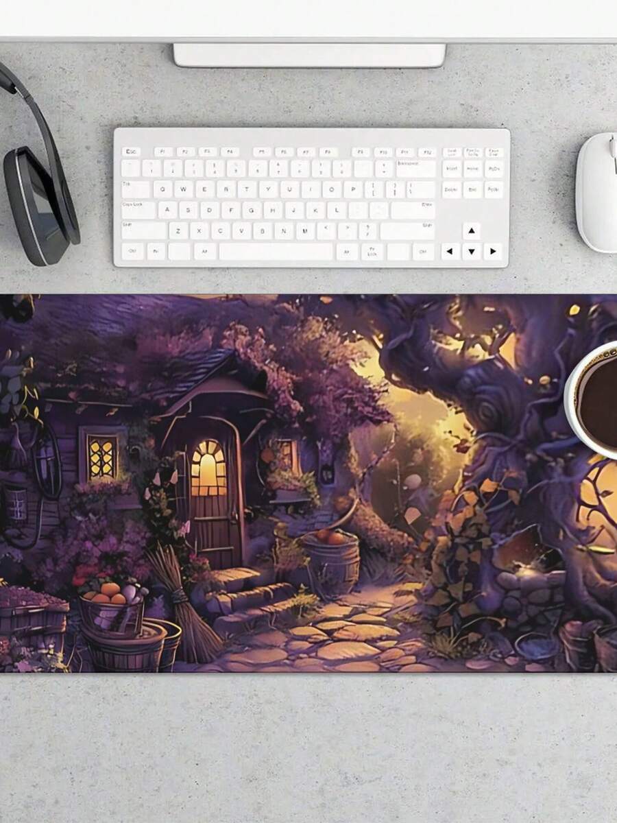 Work Desk Home Setup - Grote gaming-muismat met fantasy-cottage-design, antislip rubberen