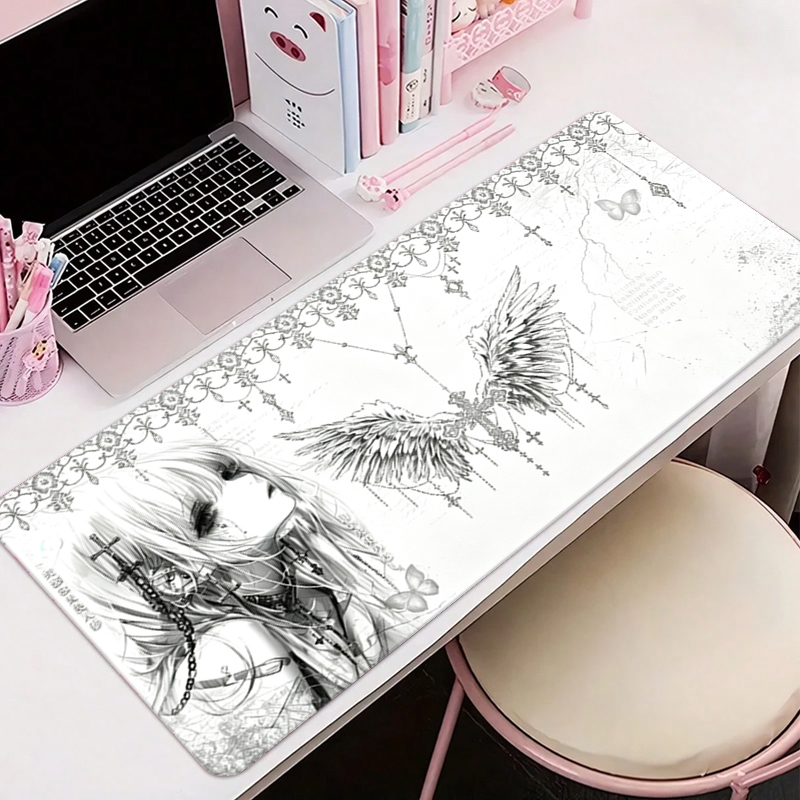 Desk Setup Cozy - Leren muismat Zwart Wit Anime Esthetiek