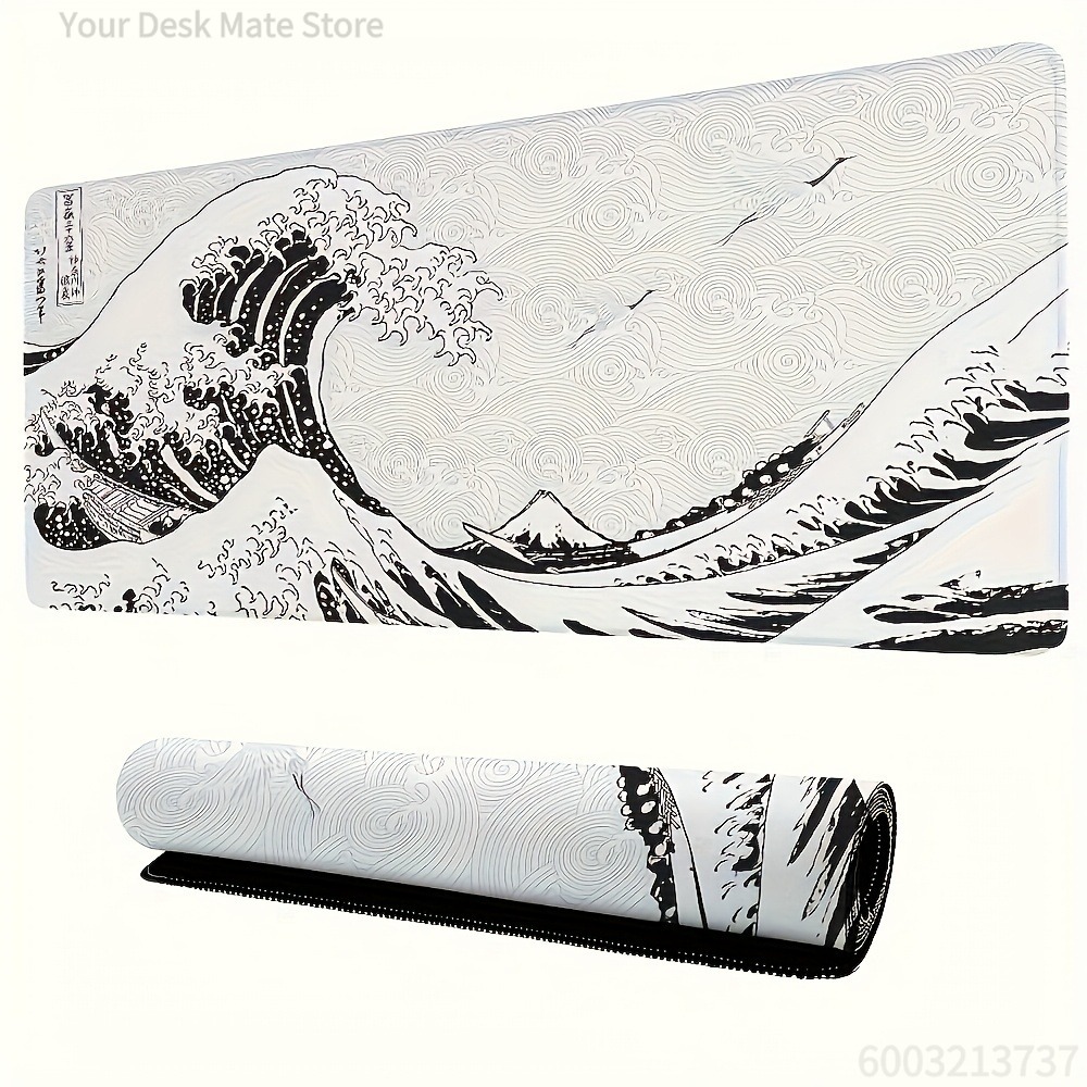 Zwart-witte Wave Art XXL burea - Desk Setup Aesthetic recensie en prijs