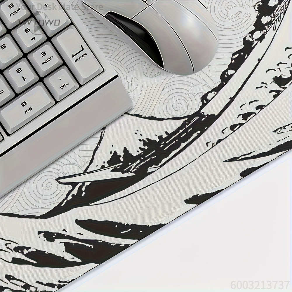 Zwart-witte Wave Art XXL burea - Desk Setup Aesthetic recensie en prijs