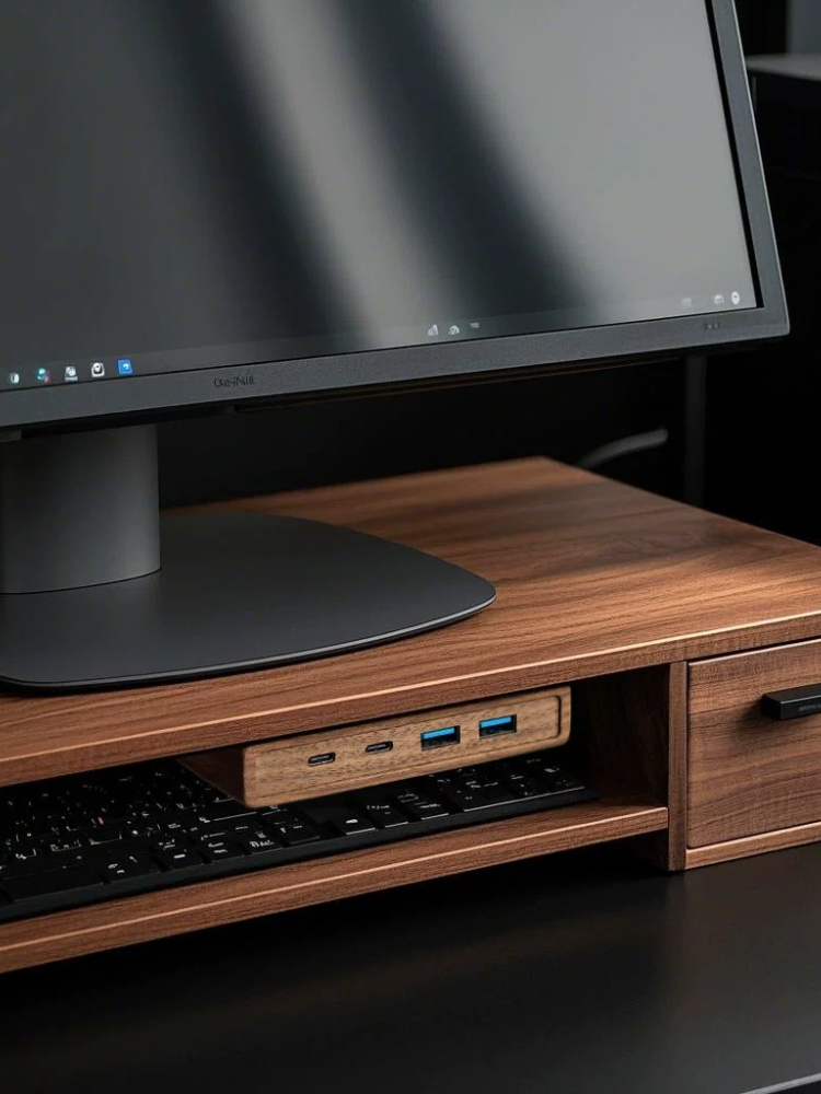 USB 3.2 Hub met zelfklevende b - Monitor Riser Wood recensie en prijs