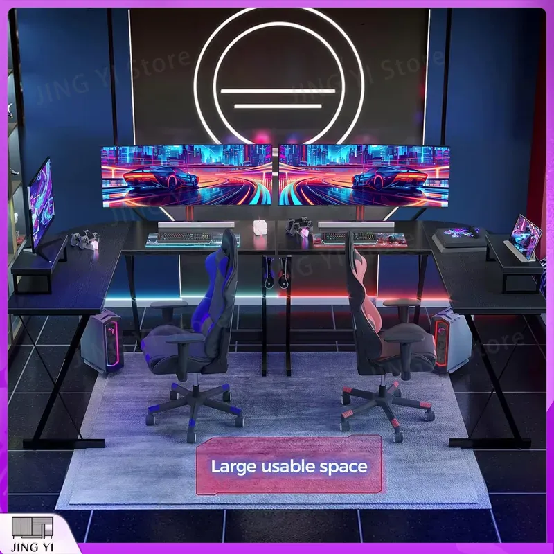 L-vormig gamingbureau met moni - Desk Setup No Computer recensie en prijs
